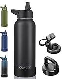 CIVAGO 40 oz Insulated Water Bottle With Straw, Stainless Steel Sports Water Cup Flask with 3 Lids...
