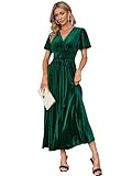 Simplee Women’s Short Sleeve Velvet Maxi Dress V Neck Formal Dress(XL Green)