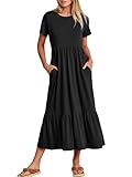 ANRABESS Women Summer Casual Short Sleeve Crewneck Aline Swing Flowy Tiered Shirt Maxi Beach Long...