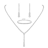 LOYALLOOK Crystal Silver Necklace and Earrings with Crystal Bracelet for Women Teardrop Dangle...