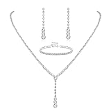 LOYALLOOK Crystal Silver Necklace and Earrings with Crystal Bracelet for Women Teardrop Dangle...