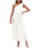 MEROKEETY Womens Summer Sleeveless One Shoulder Pleated Tie Waist A Line Cocktail Party Maxi...