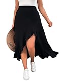 MakeMeChic Women's Plus Size Casual Ruffle Swing Skirt High Waisted High Low Hem Maxi Long Skirts...