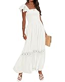 ZESICA Women's 2024 Summer Lace Strap Sleeveless Square Neck Smocked High Waist Ruffle Hollow Out...