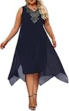 Womens Plus Size Chiffon Dress Loose Sleeveless Flowy Cocktail Party Midi Dresses Navy Blue 3X