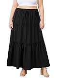 Moon Wood Women's Plus Size Maxi Skirt High Waisted Pleated A Line Flowy Tiered Long Skirts with...