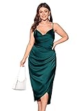 Floerns Women's Plus Size Satin Spaghetti Strap Cowl Neck Wrap Party Cami Dress Teal Blue 2XL