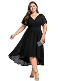 Ever-Pretty A Line Ruched V Neck Chiffon Short Sleeves Knee Length Plus Size Wedding Guest Dresses...