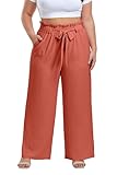 OLRIK Plus Size Pants for Women Wide Leg with Belt Casual Loose Paper Bag Pants Elastic High Waisted...