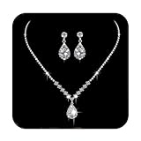 JAKAWIN Bride Silver Bridal Necklace Earrings Set Crystal Wedding Jewelry Set Rhinestone Choker...