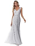 Ever-Pretty Women's Formal Dress Sequin Double V-Neck Sleeveless Mermaid Long Evening Dress Silver...