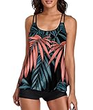 Urchics Womens Gray Tankini Swimsuit Tank Top Two Piece Bathing Suits with Boyshorts Print Leaf XL