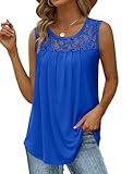 Cruise Outfits for Women 2024 Plus Size Summer Tops Lace Tank Tops Royal Blue 3XL
