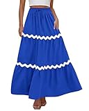 KIRUNDO Plus Size Skirt Casual Summer Flowy Boho Maxi Skirt Blue and White High Waisted Aline Beach...