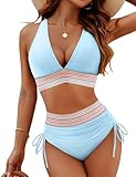 Blooming Jelly Womens High Waisted Bikini Tummy Control Swimsuits Two Piece Drawstring Bathing Suit...