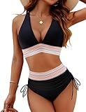 Blooming Jelly Womens High Waisted Bikini Tummy Control Swimsuits Two Piece Drawstring Bathing Suit...