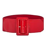 GRACE KARIN Womens Covered Buckle Stretchy Waist Patent Leather Skinny Belt Red L