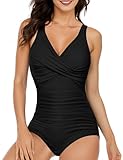 Women's One Piece Swimsuits Tummy Control Bathing Suits for Womens V Neck Criss Cross Ruched Push Up...