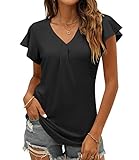 milanpavilion Women's Summer Tops Ruffle Sleeve V Neck Tunic Tops Business Casual Flowy Blouses For...