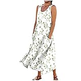 Women's Dresses Cotton Linen Flowy Beach Long Dress Casual Floral Print Sleeveless Dresses with...