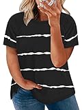VISLILY Womens Plus Size T Shirts XL Summer Crew Neck Tees Striped Tops Black 14W