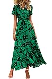 PRETTYGARDEN Women's Summer Wrap Maxi Dress Casual Boho Floral V Neck Short Sleeve Ruffle Hem Split...