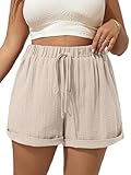 MakeMeChic Women's Plus Size Wide Leg Shorts Summer Casual Elastic Waisted Lounge Shorts Apricot 3XL