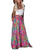 EARKOHA Womens Casual High Waist Tie Paisley Print Long Maxi Skirt with Pockets Blue Floral 2XL