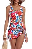 Aidonger One Piece Swim Dress Swimsuits for Women Tummy Control Swimdress Skirt Bathing Suit