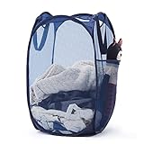 Collapsible Mesh Pop Up Laundry Hamper with Sturdy Handles and Side Pocket - Portable Foldable...