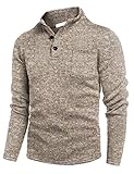 COOFANDY Men Fashion Smart Sweatshirt Button Down Collar knit Pullover Sweater Light Khaki