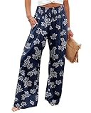 Women's Plus Size Floral Pants Elastic High Waist Wide Leg Palazzo Lounge Smocked Casual Trousers...