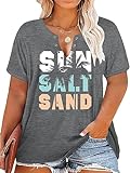 Plus Size Sun Salt Sand Beach Coconut Tree Shirt Women Ring Hole Short Sleeve Sexy V-Neck Summer...