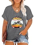 Anbech Plus Size Tops for Women V Neck Summer Outfits Short Sleeve Casual Cotton Tee Shirt（Cruise...