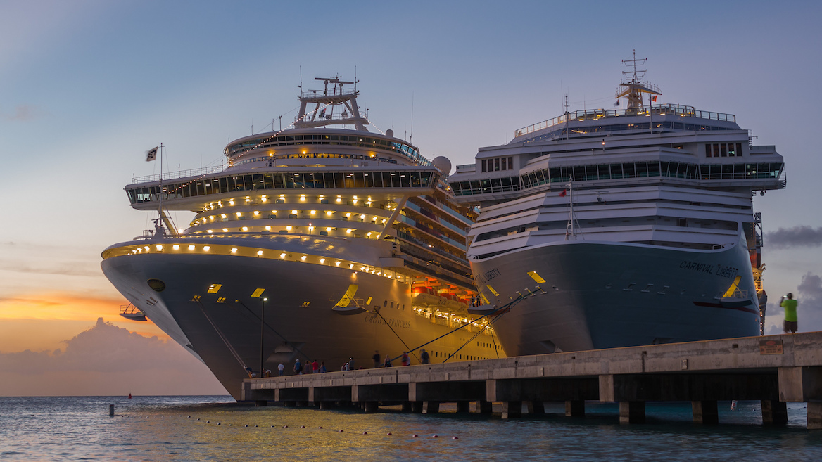 Sunset with Crown Princess and Carnival Liberty