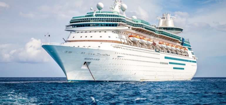 Royal Caribbean Majesty of the Seas sails in the Port of the Bahamas