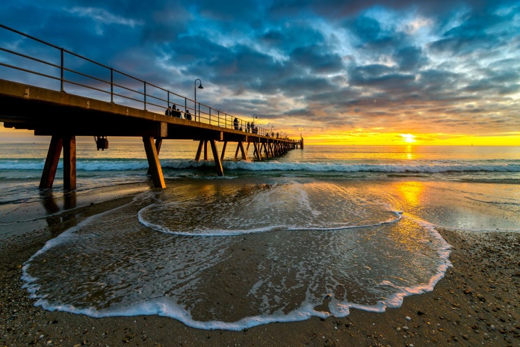 Glenelg Beach jetty at sunset in South Australia