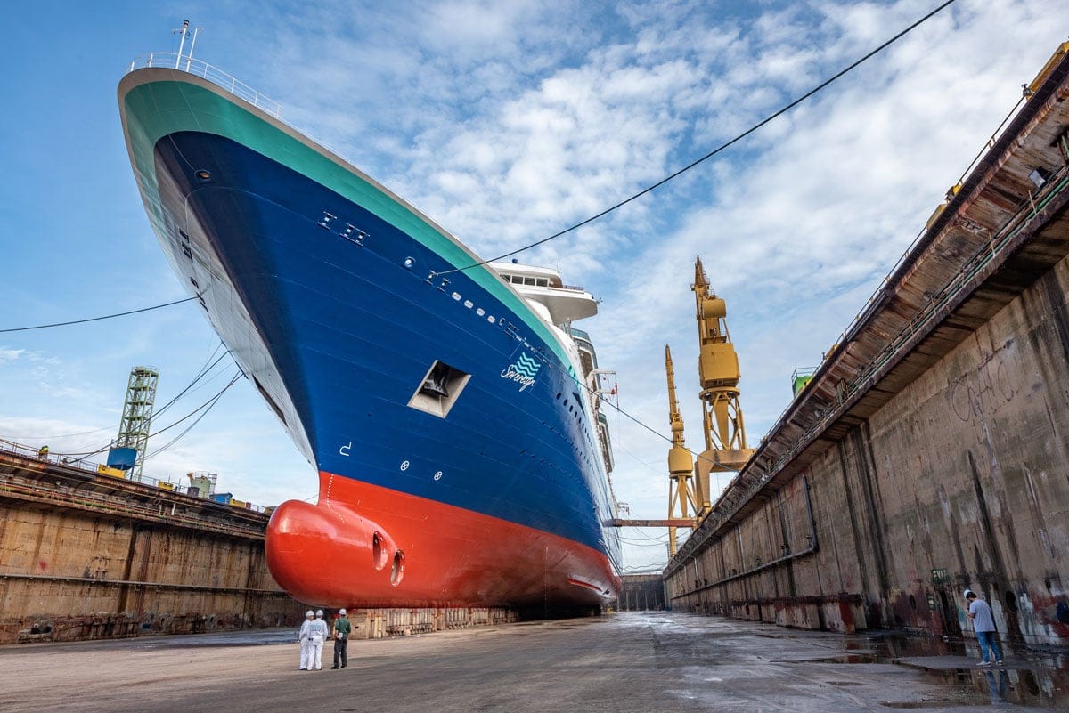 Cruise ship repairing in dry dock