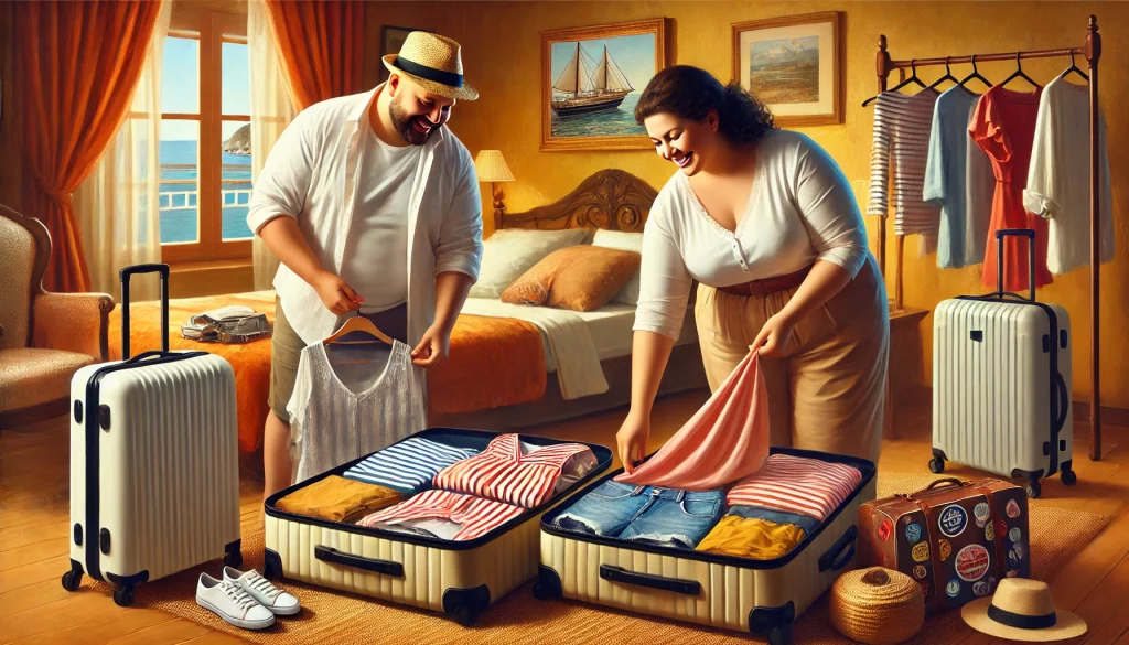 plus size cruise ship passengers packing suitcases